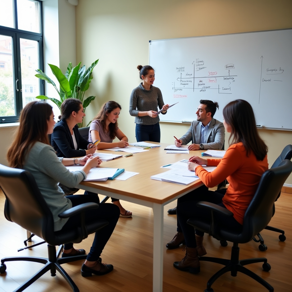 Group of entrepreneurs participating in an in-person business workshop in Bogotá