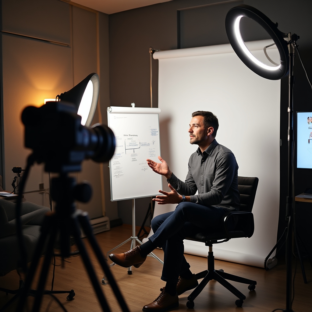 Professional webinar recording setup for online business education